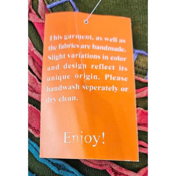 K.P.C. Bohemian Handmade in Nepal Embroidered Green Stonewashed Dress Small - Picture 3 of 9